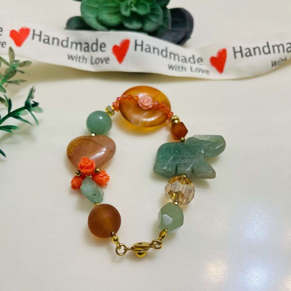 Handmade Carnelian and Aventurine Gemstone Bracelet
